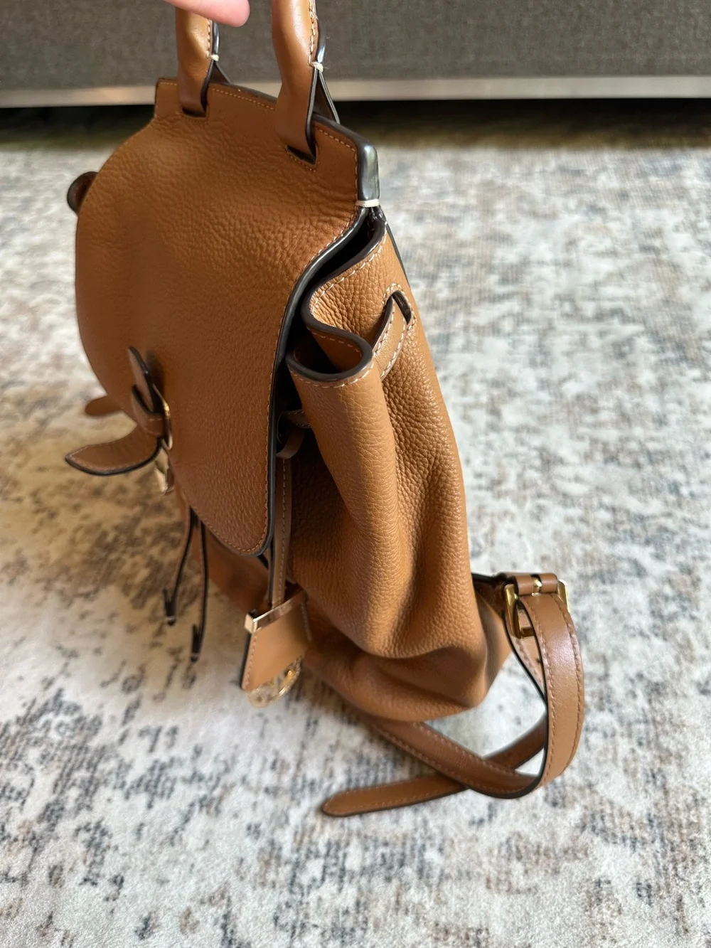 Michael Kors Romy Backpack Acorn Brown Pebbled‎ Leather Medium Drawstring Bag